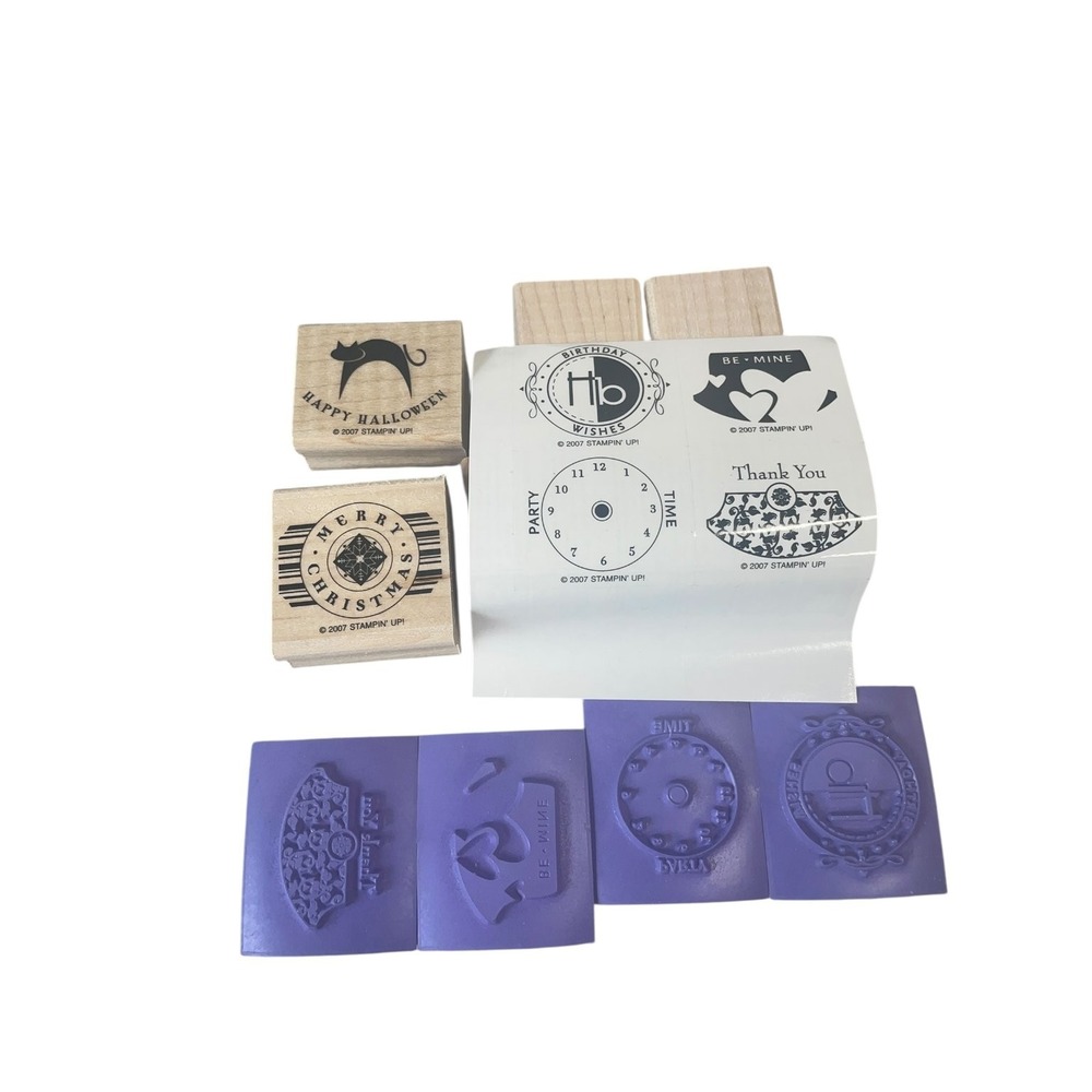 Stampin' Up! Party‎ Punch Wood Mounted Rubber Stamp Set Holiday Sentiments